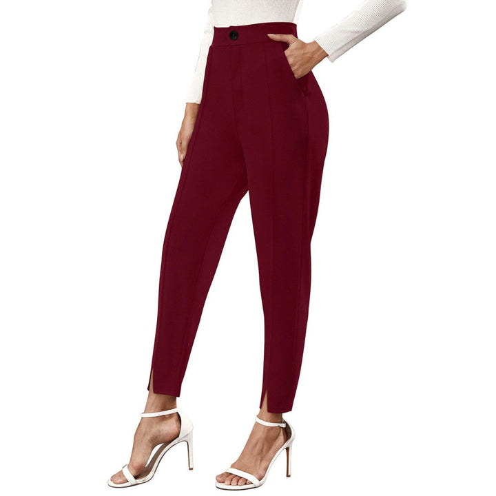 Odette Maroon Polyester Straight Leg Trouser for Women