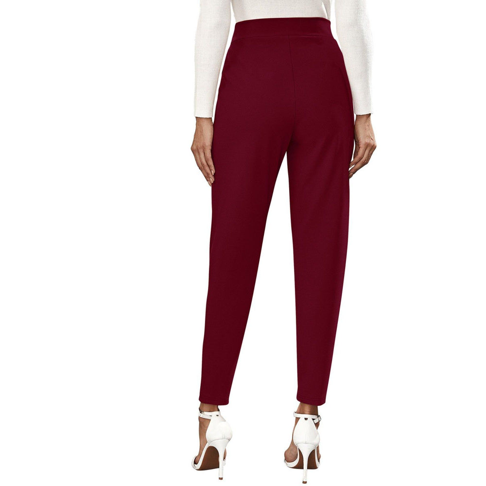 Odette Maroon Polyester Straight Leg Trouser for Women