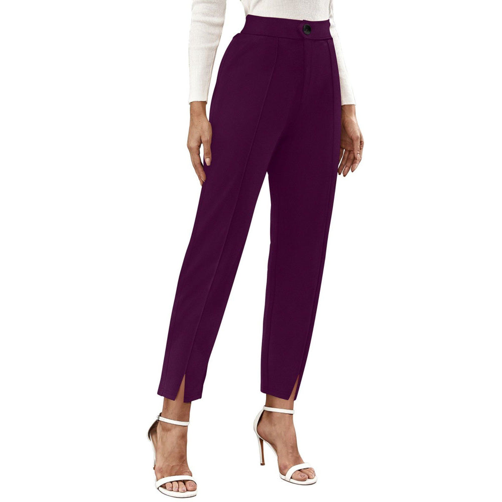 Odette Purple Polyester Straight Leg Trouser for Women