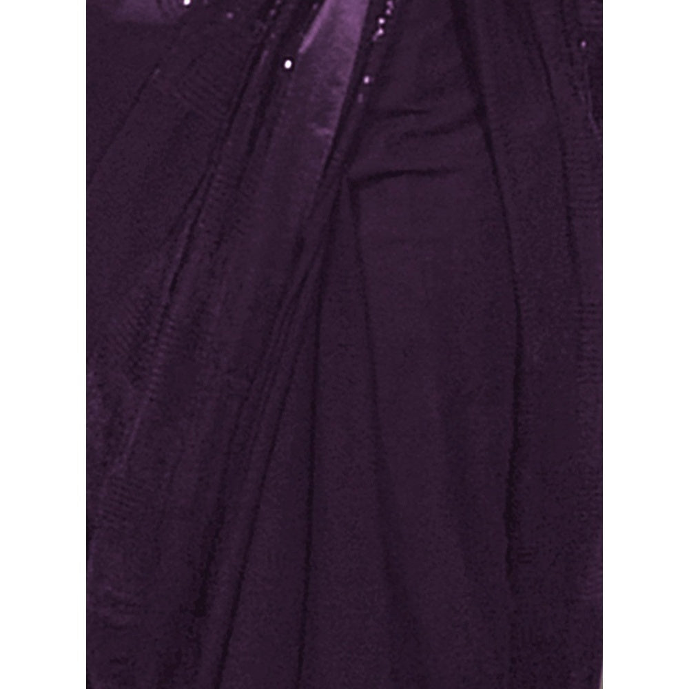 Odette Purple Georgette Embellished Saree with Unstitched Blouse