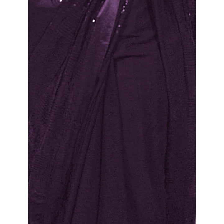 Odette Purple Georgette Embellished Saree with Unstitched Blouse