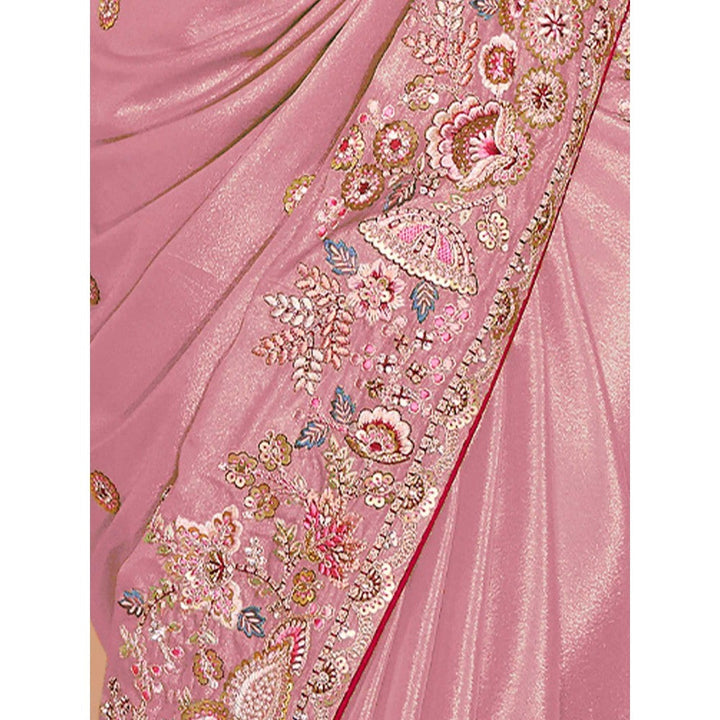 Odette Pink Georgette Embroidered Saree with Unstitched Blouse