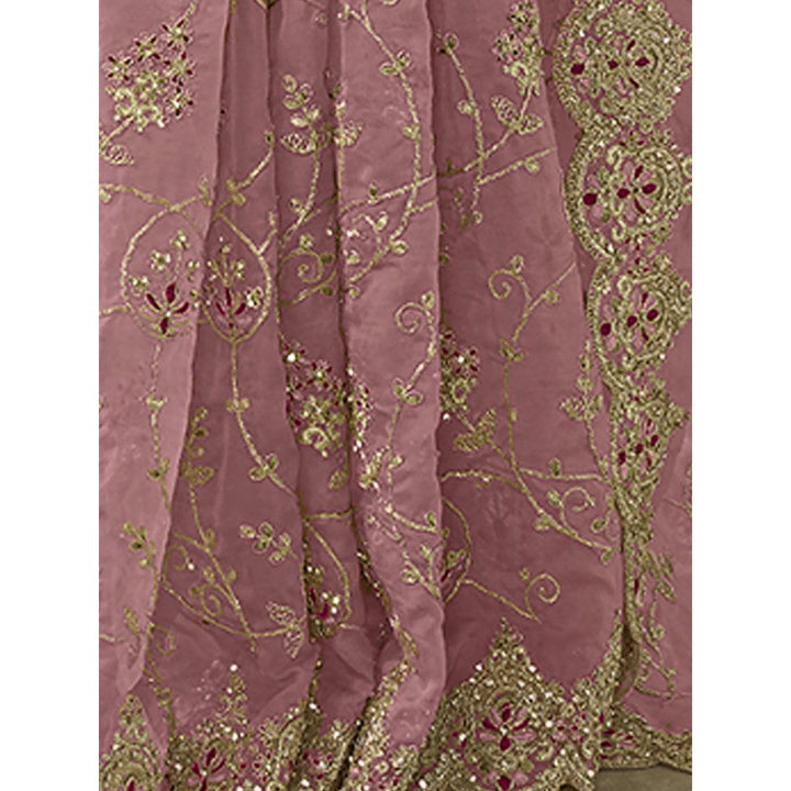 Odette Pink Organza Embroidered Saree with Unstitched Blouse