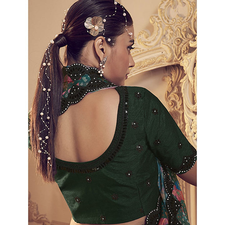 Odette Green Embellished Saree with Unstitched Blouse