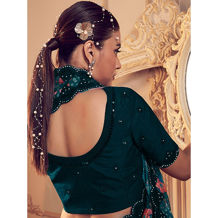 Odette Teal Embellished Saree with Unstitched Blouse