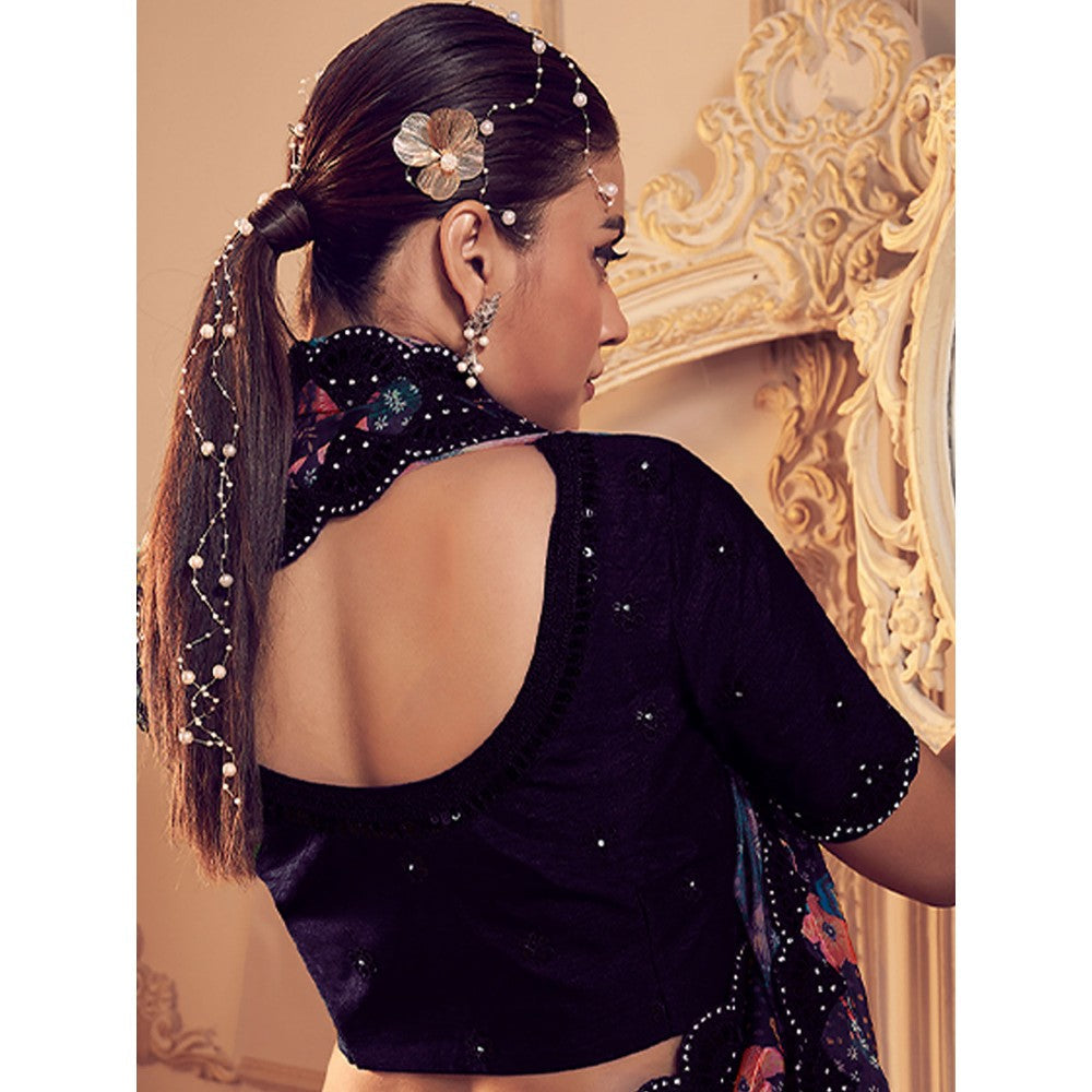 Odette Wine Embellished Saree with Unstitched Blouse