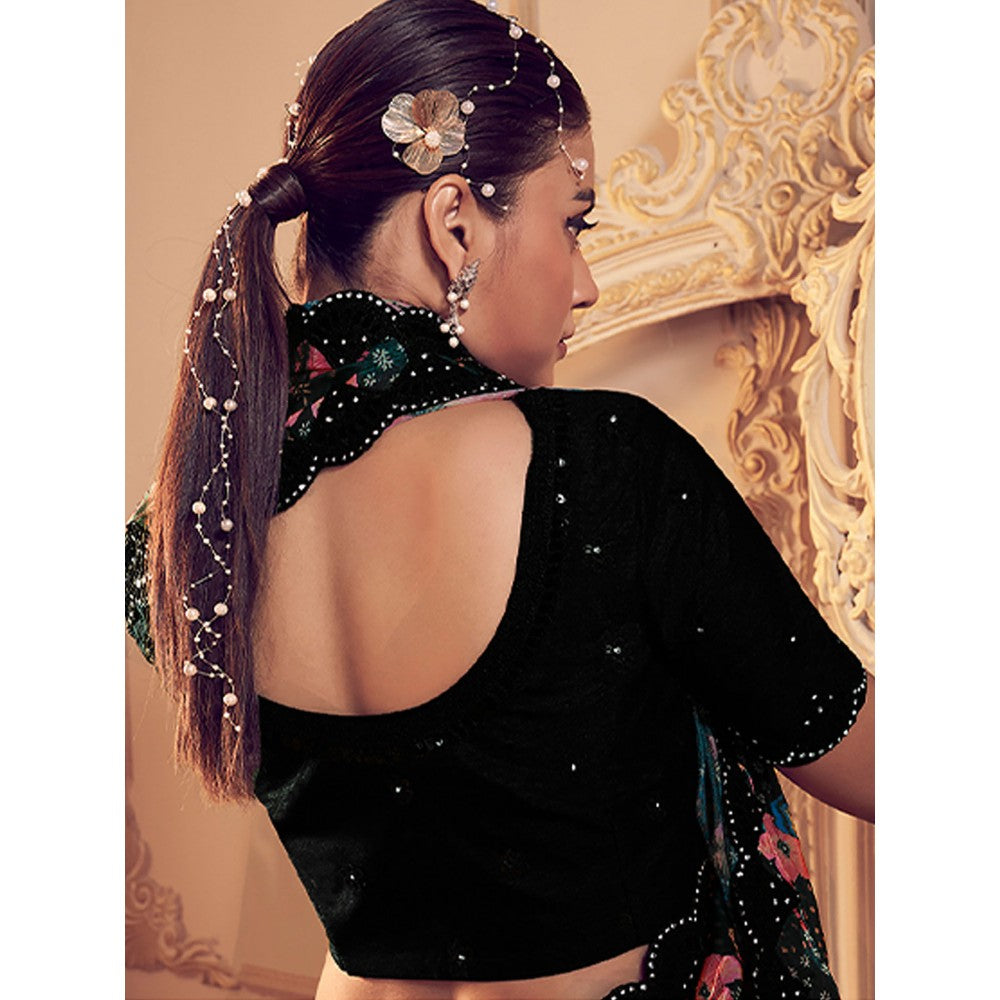 Odette Black Embellished Saree with Unstitched Blouse