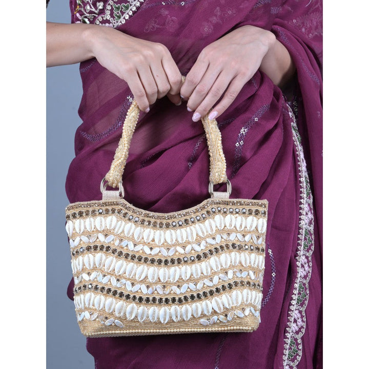 Odette Gold Shells and Beads Embroidered Handbag for Women