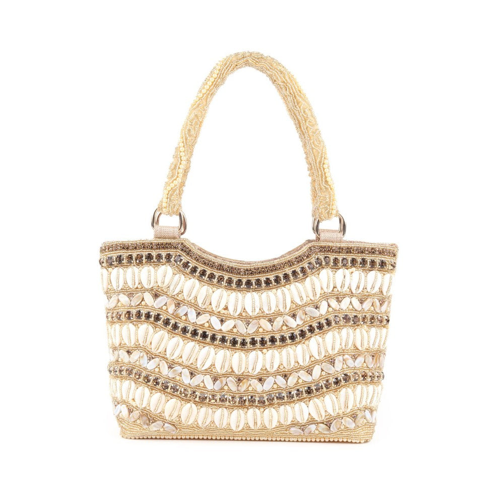 Odette Gold Shells and Beads Embroidered Handbag for Women