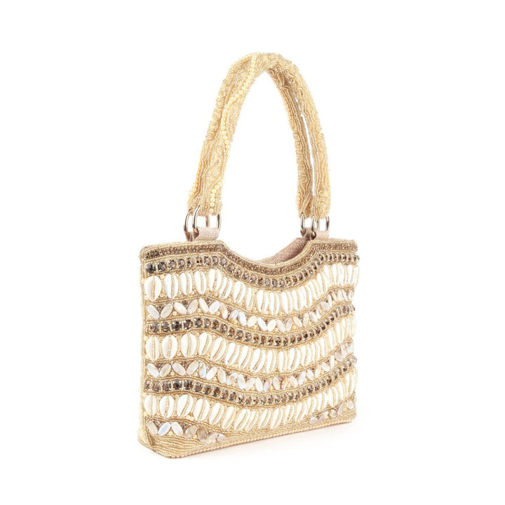 Odette Gold Shells and Beads Embroidered Handbag for Women