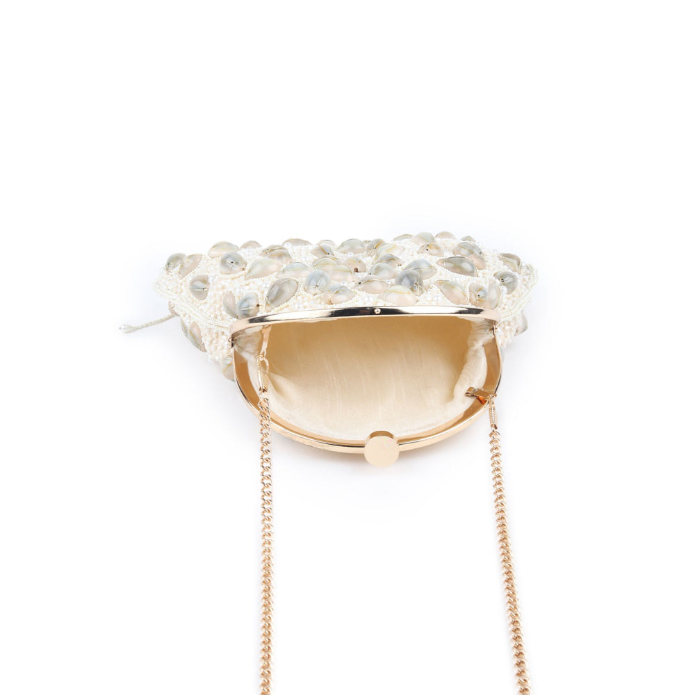 Odette Off White Shells and Beads Embellished Batua for Women