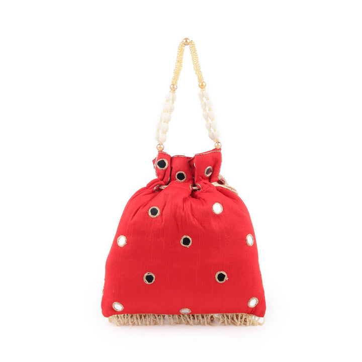 Odette Red Beads and Mirror Embellished Potli Bag for Women