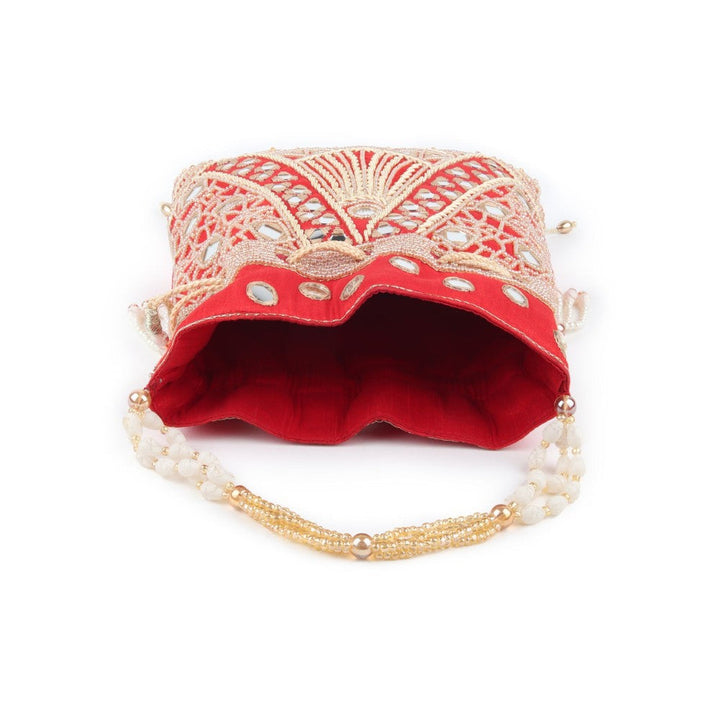 Odette Red Beads and Mirror Embellished Potli Bag for Women