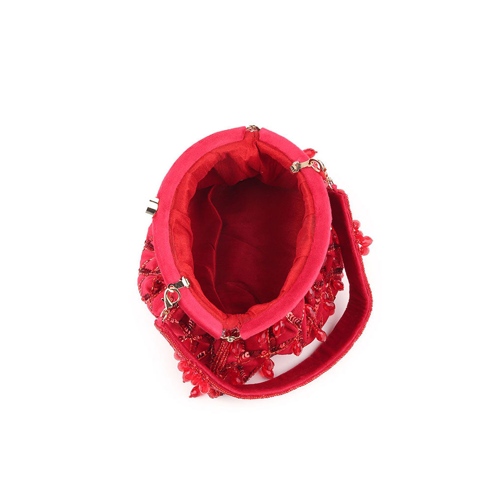 Odette Red Beads and Sequins Embellished Batua for Women