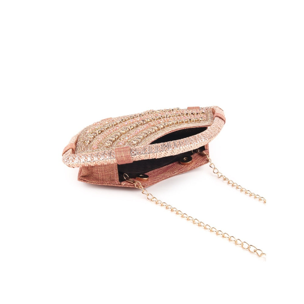 Odette Rose Gold Beads and Stone Embroidered Clutch with Detachable Sling for Women (Set of 2)