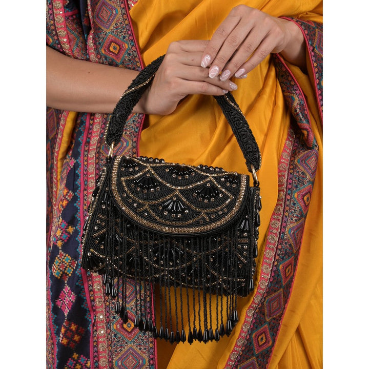 Odette Black and Gold Beads Embroidered Clutch for Women