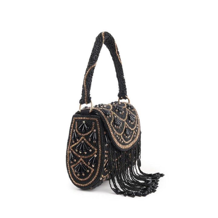 Odette Black and Gold Beads Embroidered Clutch for Women