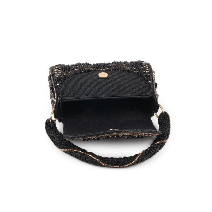 Odette Black and Gold Beads Embroidered Clutch for Women