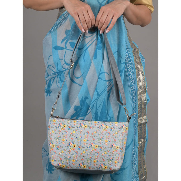 Odette Light Blue Micro Floral Printed Sling Bag for Women