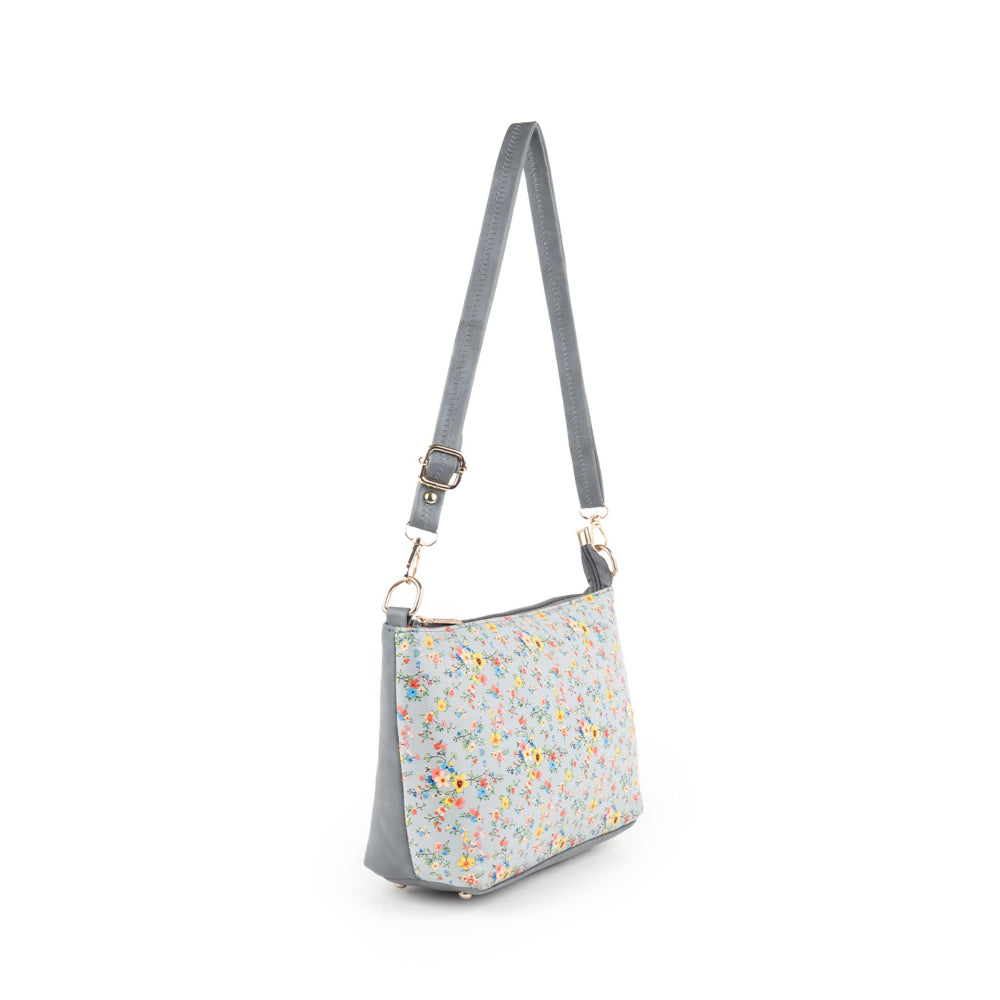 Odette Light Blue Micro Floral Printed Sling Bag for Women