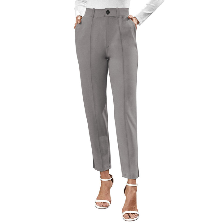 Odette Grey Polyester Solid Trouser For Women