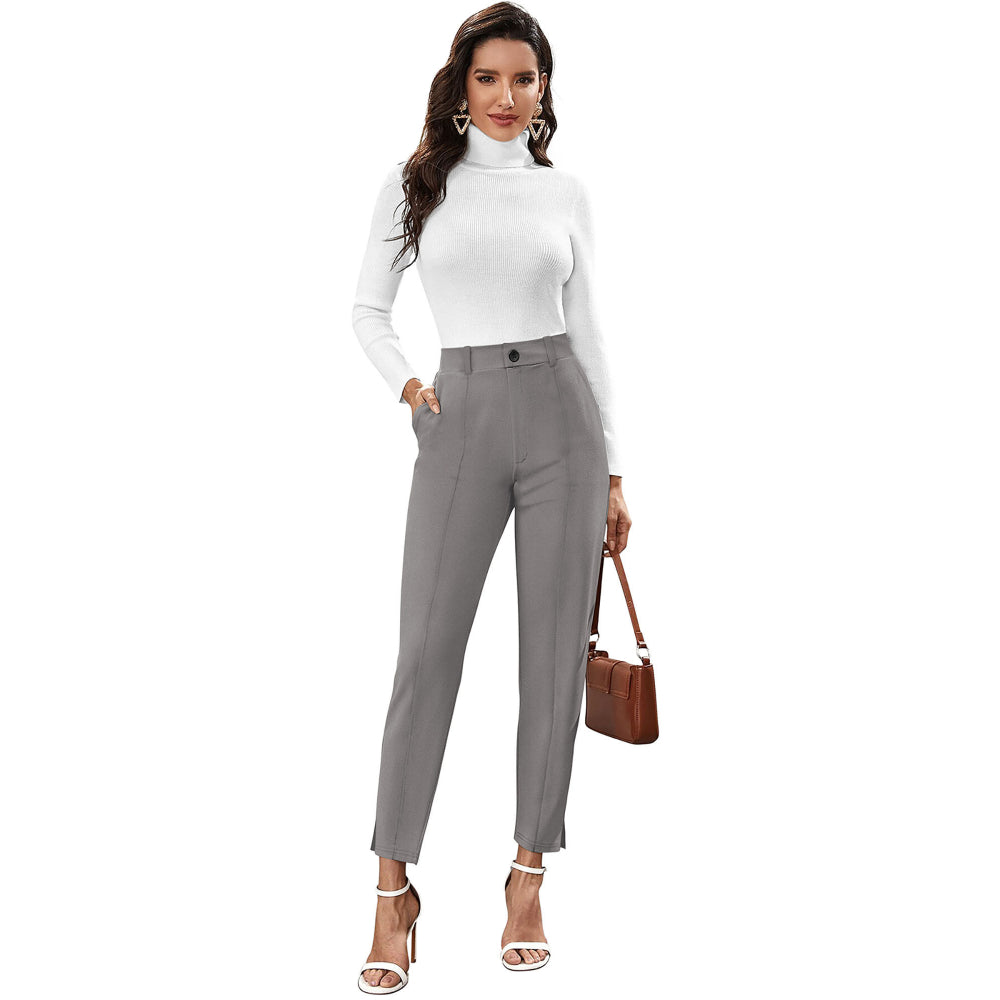 Odette Grey Polyester Solid Trouser For Women