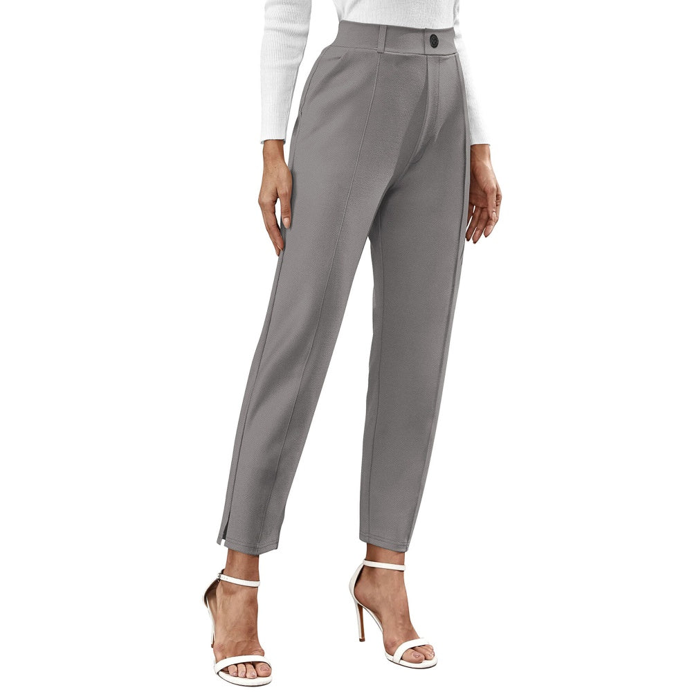 Odette Grey Polyester Solid Trouser For Women