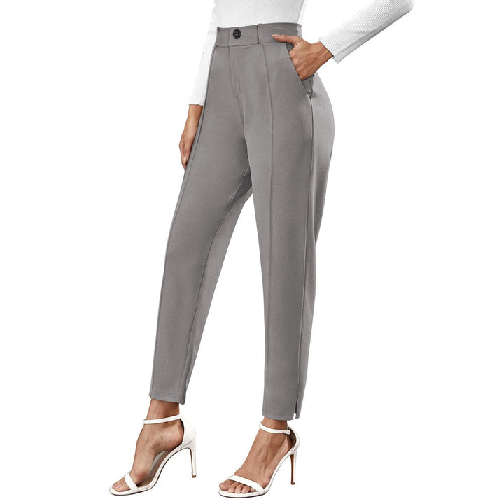 Odette Grey Polyester Solid Trouser For Women