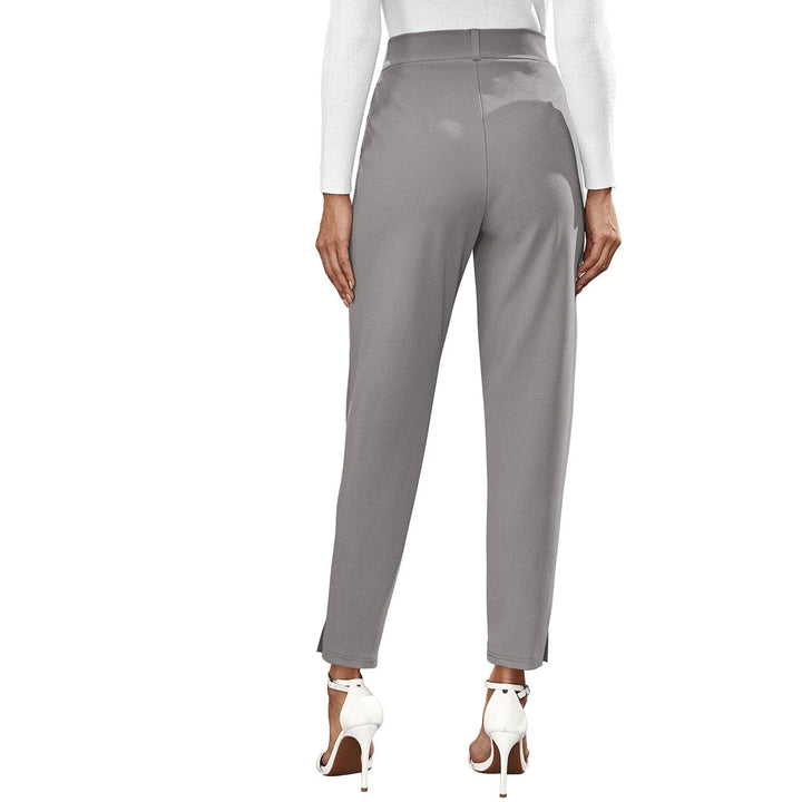 Odette Grey Polyester Solid Trouser For Women