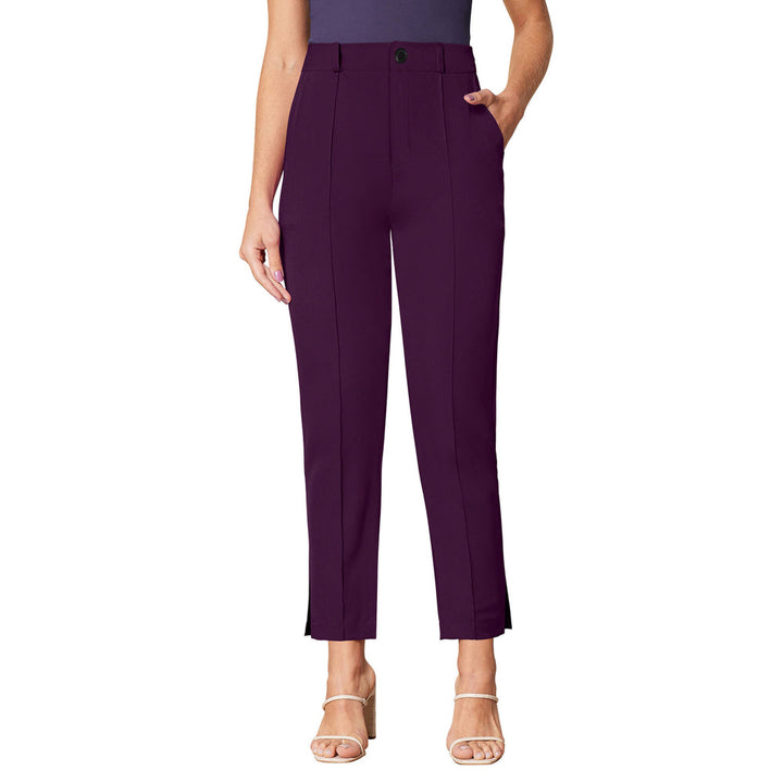 Odette Violet Polyester Solid Trouser For Women