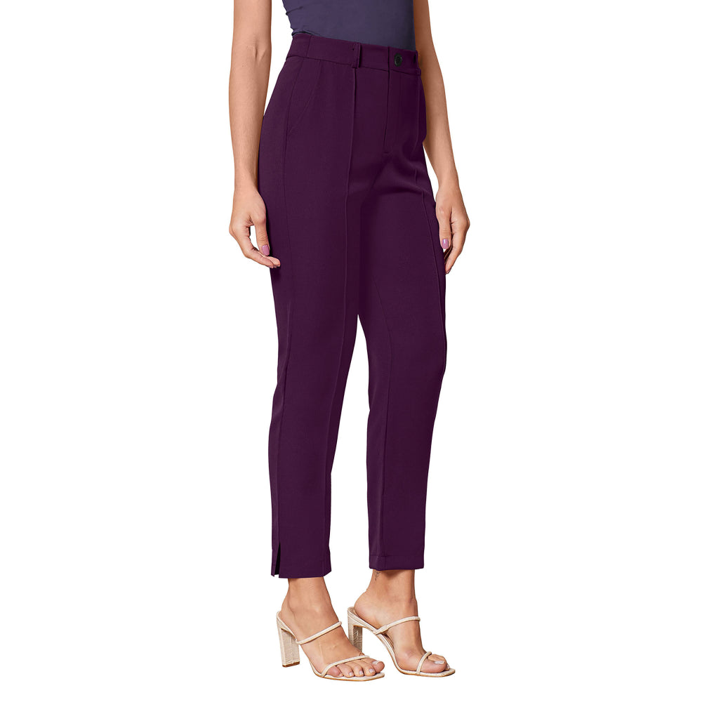 Odette Violet Polyester Solid Trouser For Women