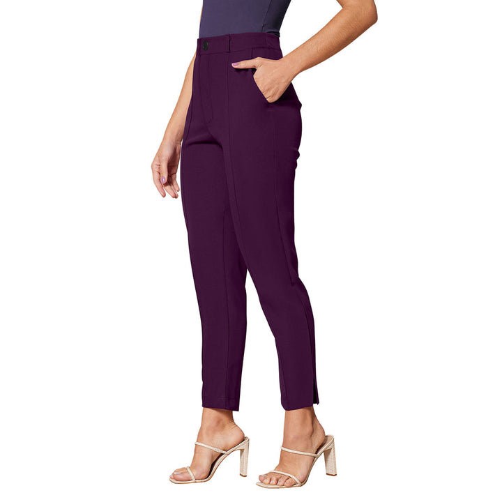 Odette Violet Polyester Solid Trouser For Women