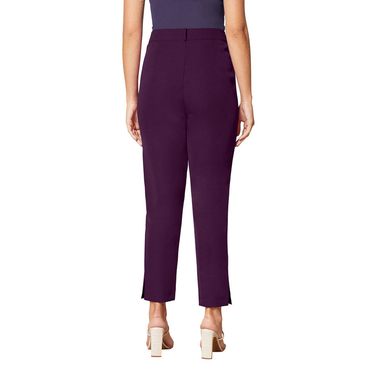 Odette Violet Polyester Solid Trouser For Women