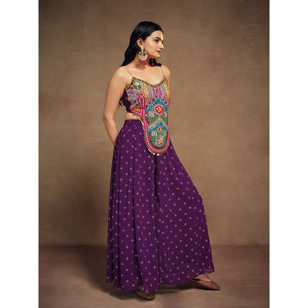 Odette Purple Art Silk Embroidered Stitched Indo Western Co-ord For Women (Set of 2)