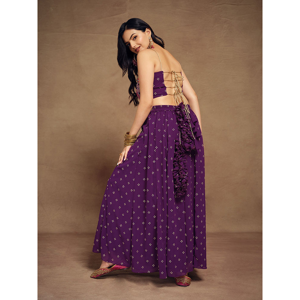 Odette Purple Art Silk Embroidered Stitched Indo Western Co-ord For Women (Set of 2)