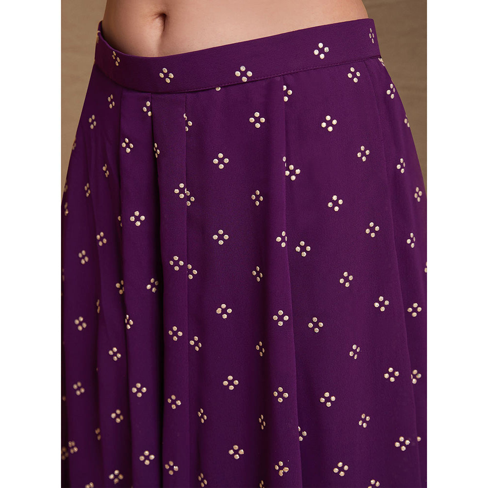 Odette Purple Art Silk Embroidered Stitched Indo Western Co-ord For Women (Set of 2)