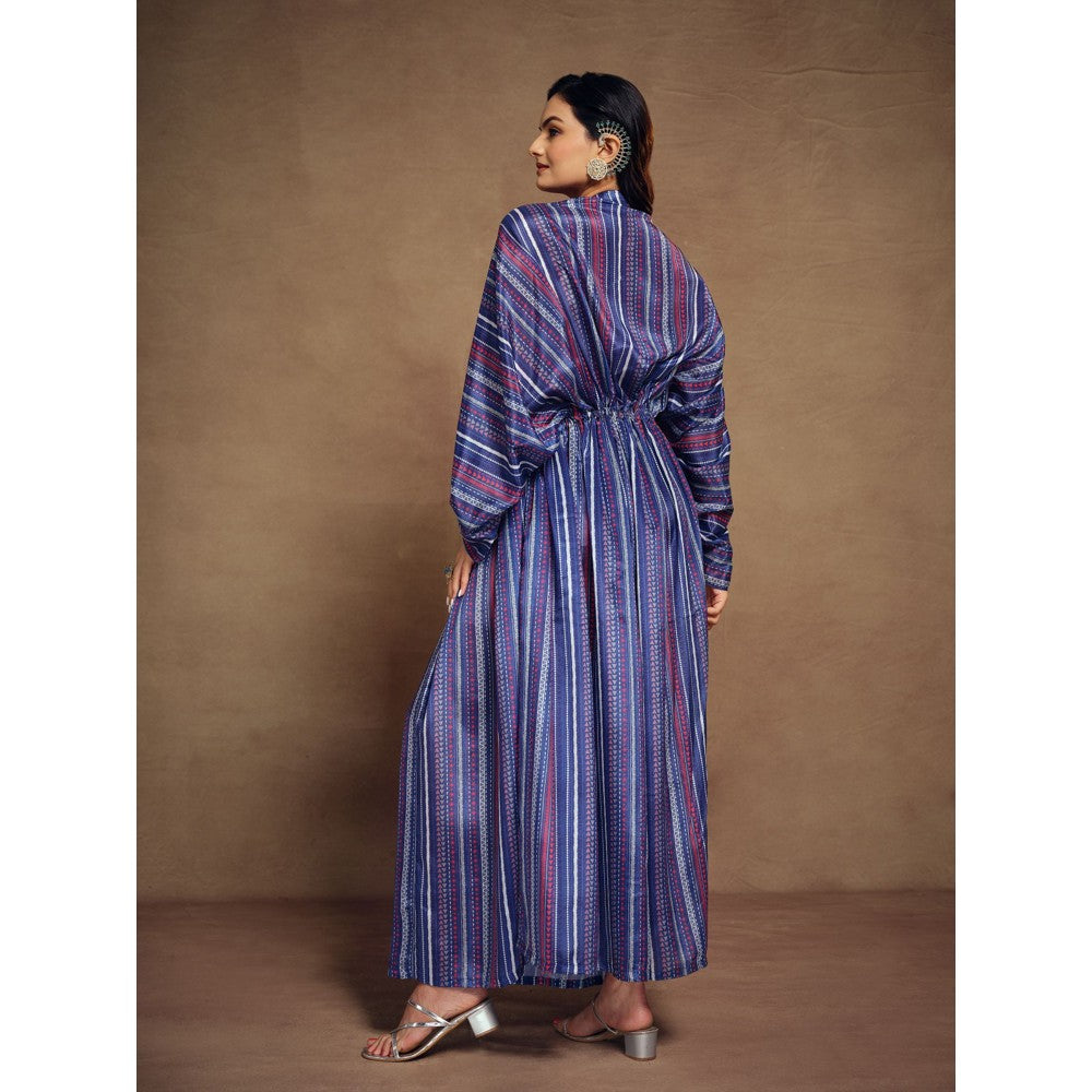 Odette Blue Art Silk Printed Stitched Kaftan For Women