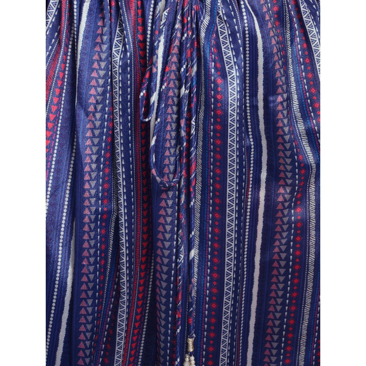 Odette Blue Art Silk Printed Stitched Kaftan For Women