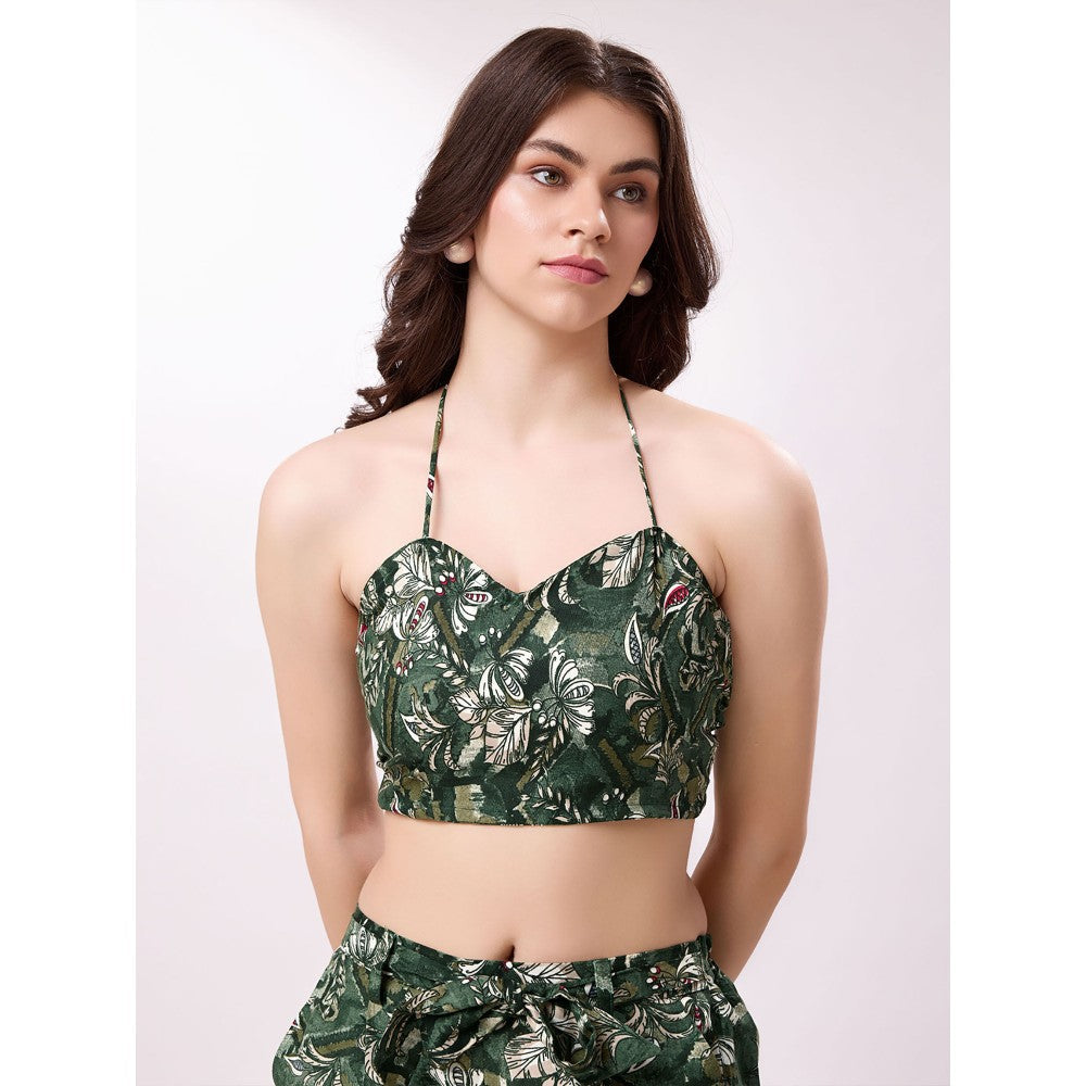 Odette Green Floral Cotton Blend Stitched Co-Ord for Women (Set of 4)