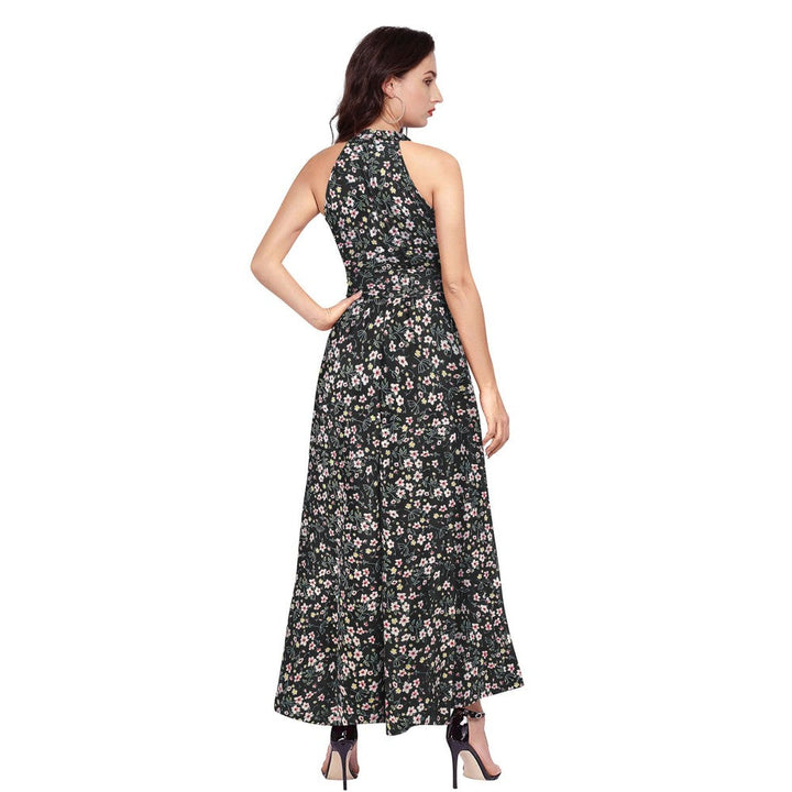 Odette Black Polyester A-Line Floral Printed Midi Dress with Belt (Set of 2)