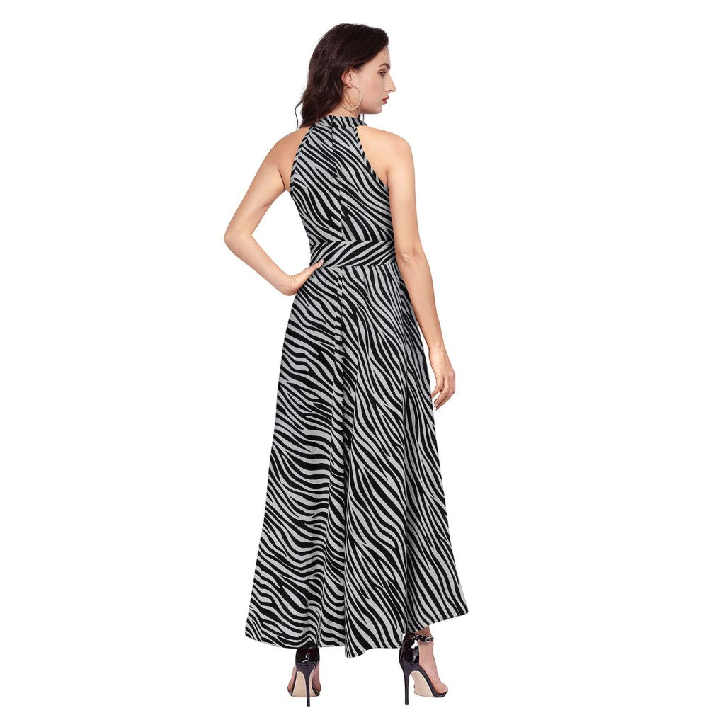 Odette Grey Polyester A-Line Animal Print Midi Dress with Belt (Set of 2)