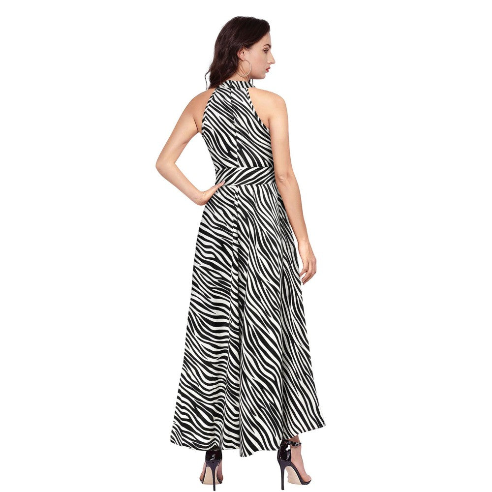 Odette White Polyester A-Line Animal Print Midi Dress with Belt (Set of 2)