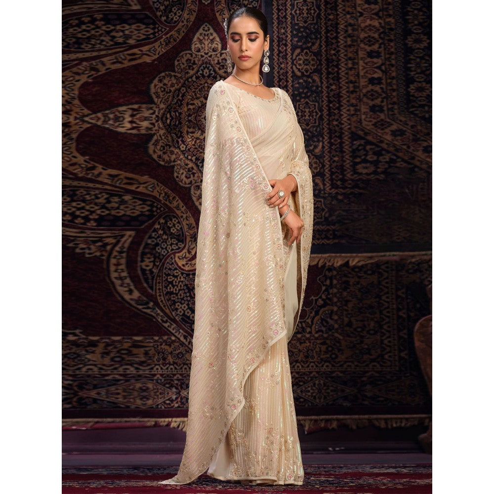 Odette Cream Embellished Georgette Saree with Unstitched Blouse