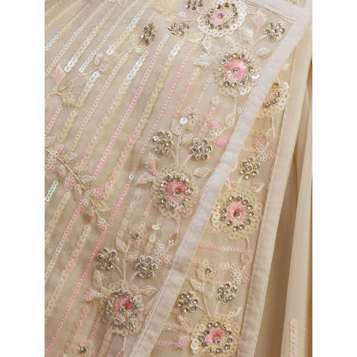 Odette Cream Embellished Georgette Saree with Unstitched Blouse