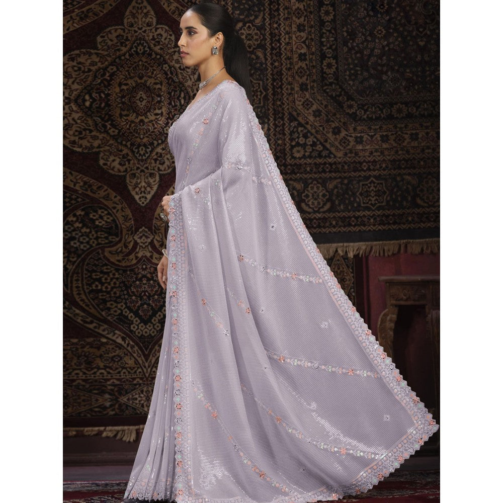 Odette Lavender Embellished Georgette Saree with Unstitched Blouse