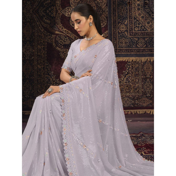 Odette Lavender Embellished Georgette Saree with Unstitched Blouse