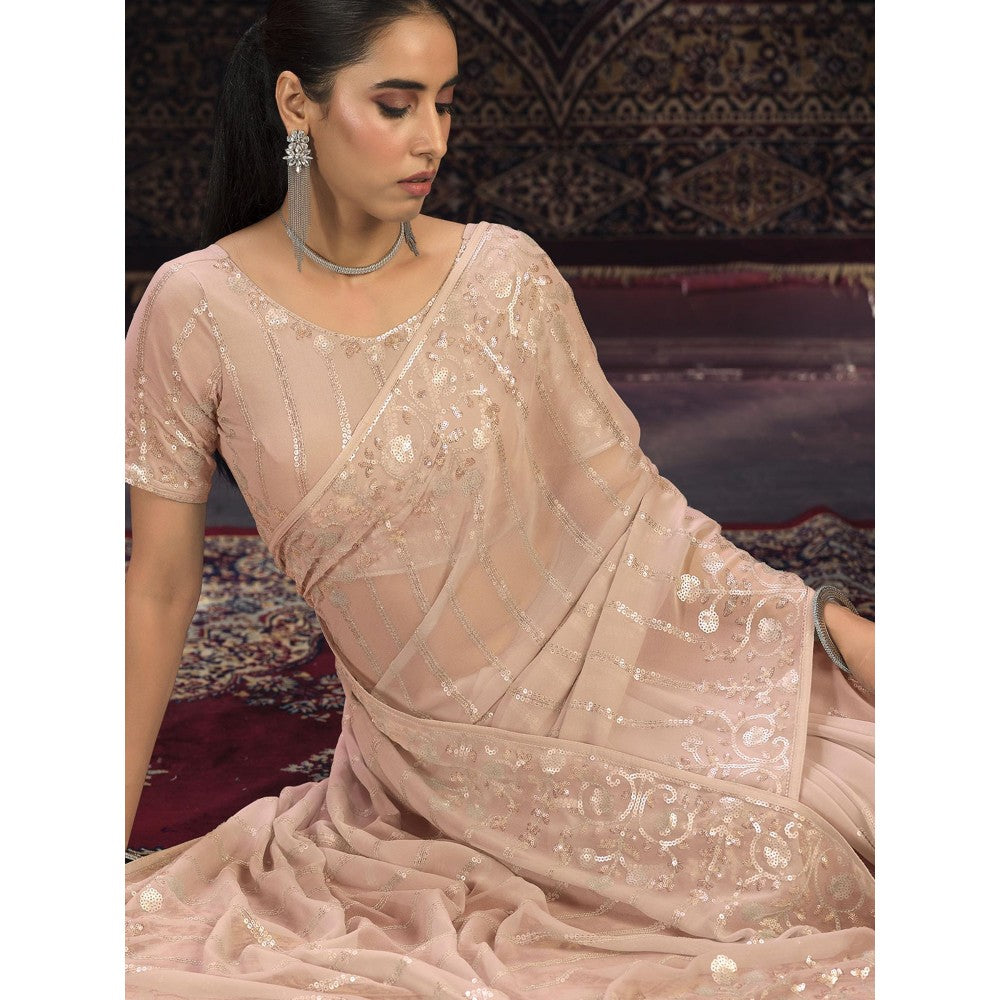 Odette Beige Embellished Georgette Saree with Unstitched Blouse