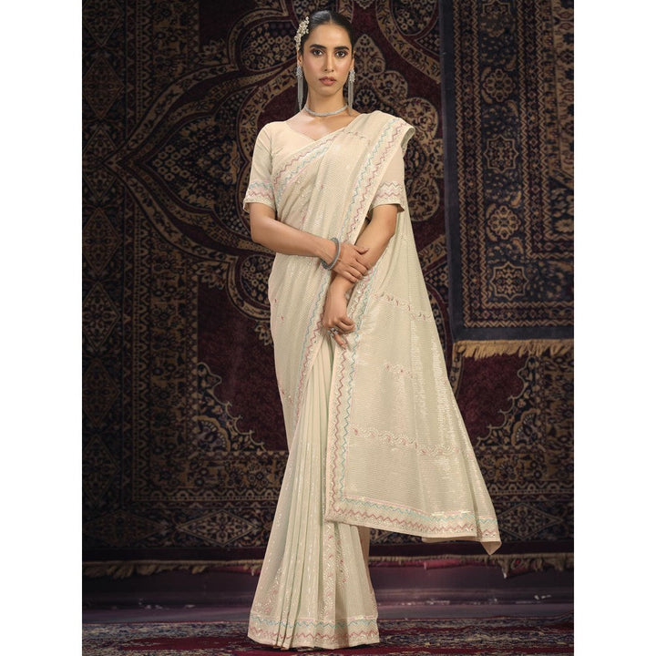 Odette Cream Embellished Georgette Saree with Unstitched Blouse