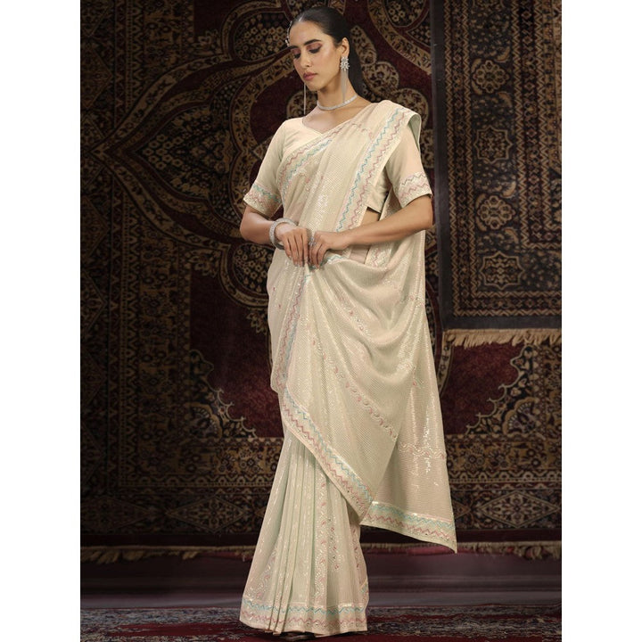 Odette Cream Embellished Georgette Saree with Unstitched Blouse