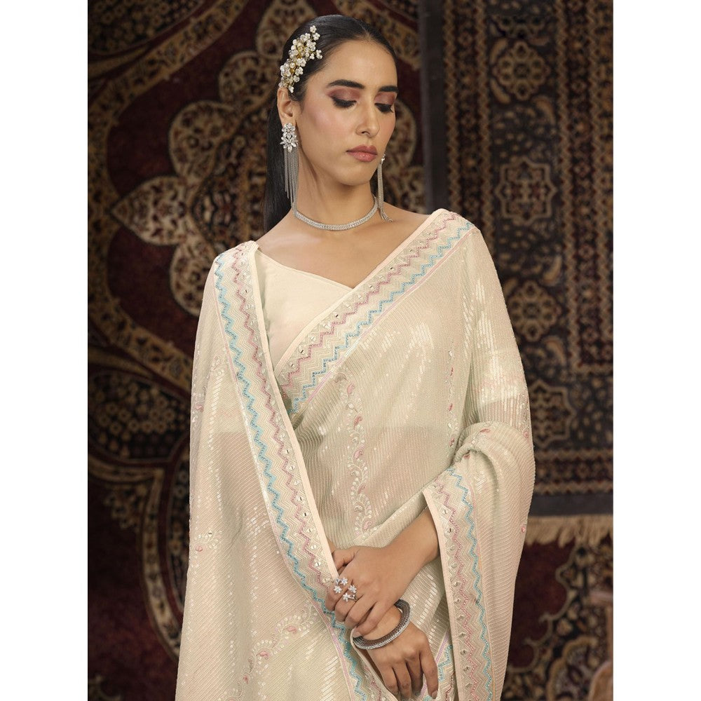 Odette Cream Embellished Georgette Saree with Unstitched Blouse